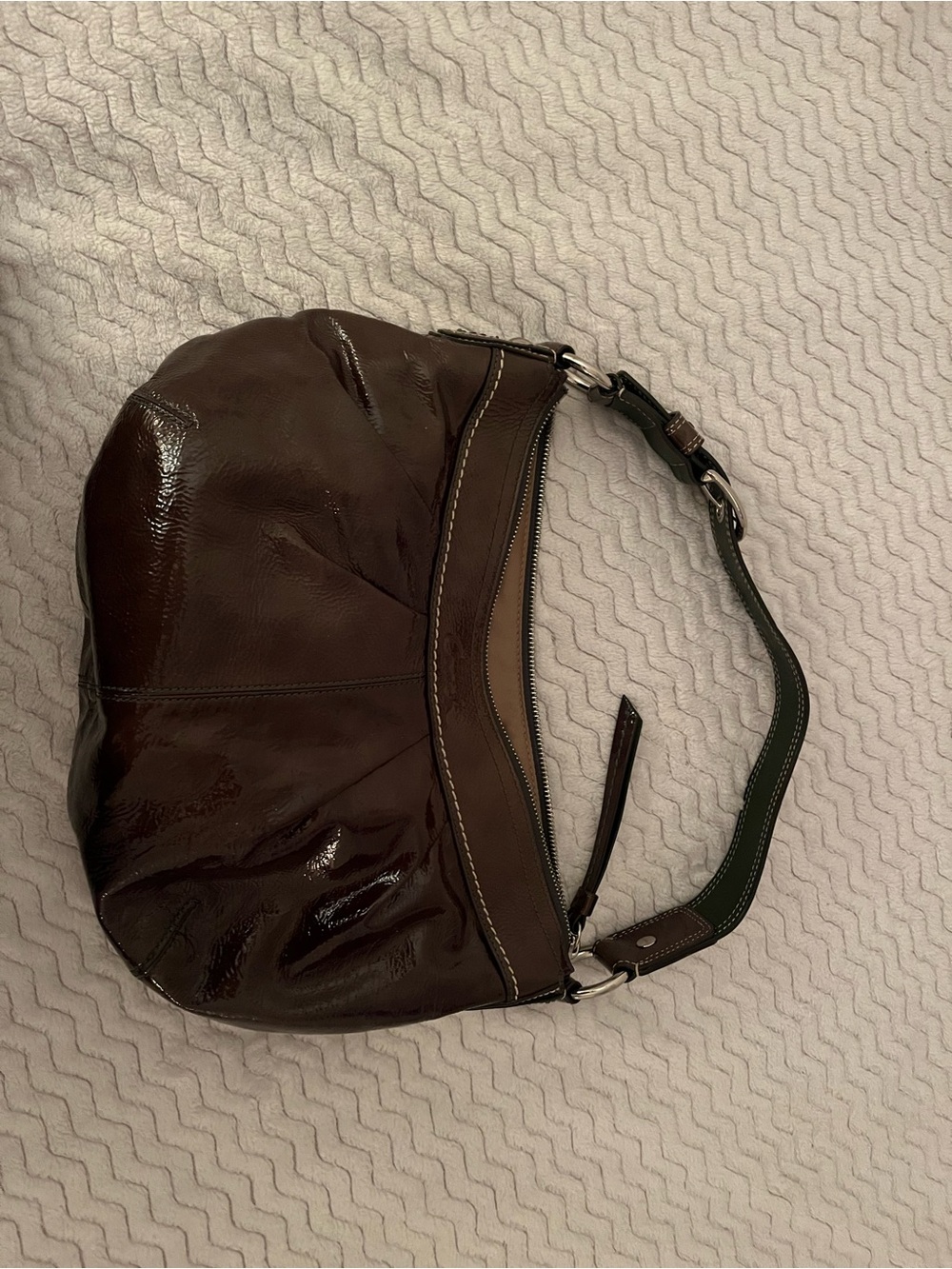 Vintage Coach Olive Green Patent Leather Hobo Bag